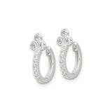 Sterling Silver Hoop Earrings with Cubic Zirconia, Triple Cluster Trinity Cross Design