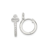 Sterling Silver Hoop Earrings with Cubic Zirconia, Triple Cluster Trinity Cross Design