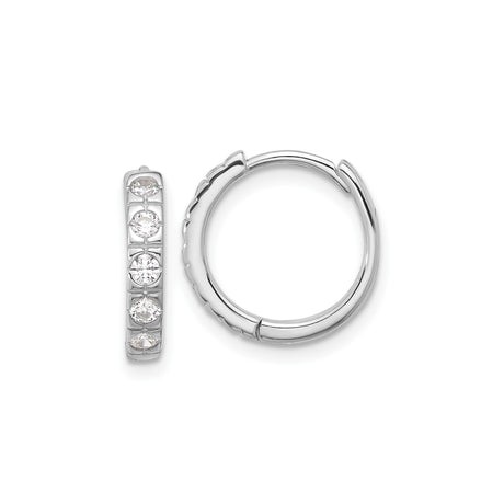 Sterling Silver Hoop Earrings with Channel-Set Cubic Zirconia, Huggie Style for Women