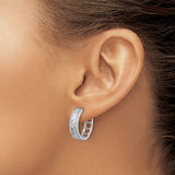 Sterling Silver Hoop Earrings with Hammered Texture and Cubic Zirconia Accents