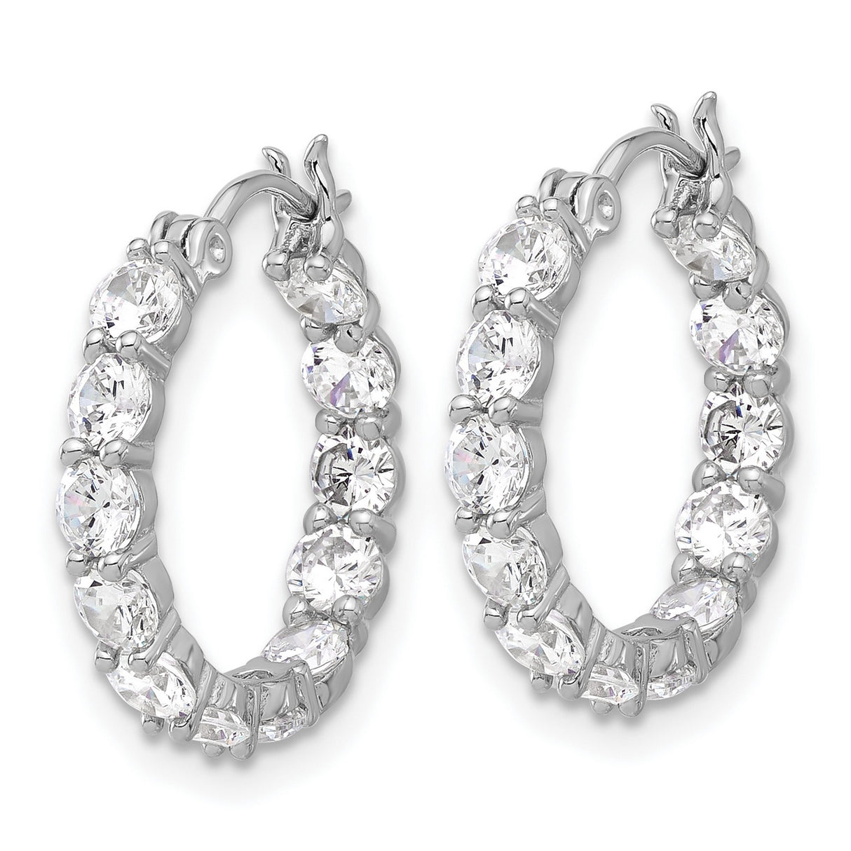 Sterling Silver Hoop Earrings with Round Cut Cubic Zirconia, Inside Out Shared Prong Design