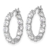 Sterling Silver Hoop Earrings with Round Cut Cubic Zirconia, Inside Out Shared Prong Design