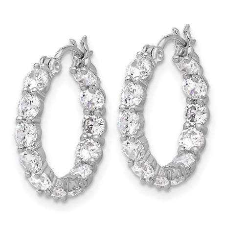 Sterling Silver Hoop Earrings with Round Cut Cubic Zirconia, Inside Out Shared Prong Design