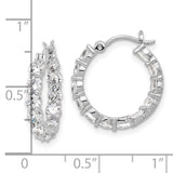 Sterling Silver Hoop Earrings with Round Cut Cubic Zirconia, Inside Out Shared Prong Design