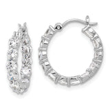 Sterling Silver Hoop Earrings with Round Cut Cubic Zirconia, Inside Out Shared Prong Design