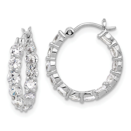 Sterling Silver Hoop Earrings with Round Cut Cubic Zirconia, Inside Out Shared Prong Design