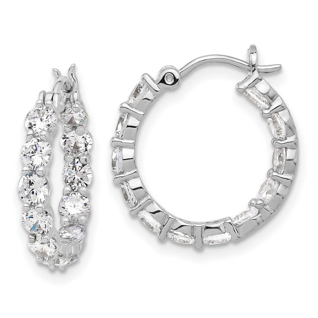 Sterling Silver Hoop Earrings with Round Cut Cubic Zirconia, Inside Out Shared Prong Design