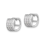 Sterling Silver Huggie Hoop Earrings with Triple Row Cubic Zirconia, Polished Modern Design