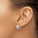 Sterling Silver Huggie Hoop Earrings with Triple Row Cubic Zirconia, Polished Modern Design