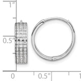 Sterling Silver Hoop Earrings with Three Row Round Cut Cubic Zirconia, Hinged Closure