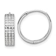 Sterling Silver Hoop Earrings with Three Row Round Cut Cubic Zirconia, Hinged Closure