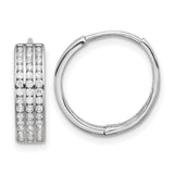 Sterling Silver Hoop Earrings with Three Row Round Cut Cubic Zirconia, Hinged Closure