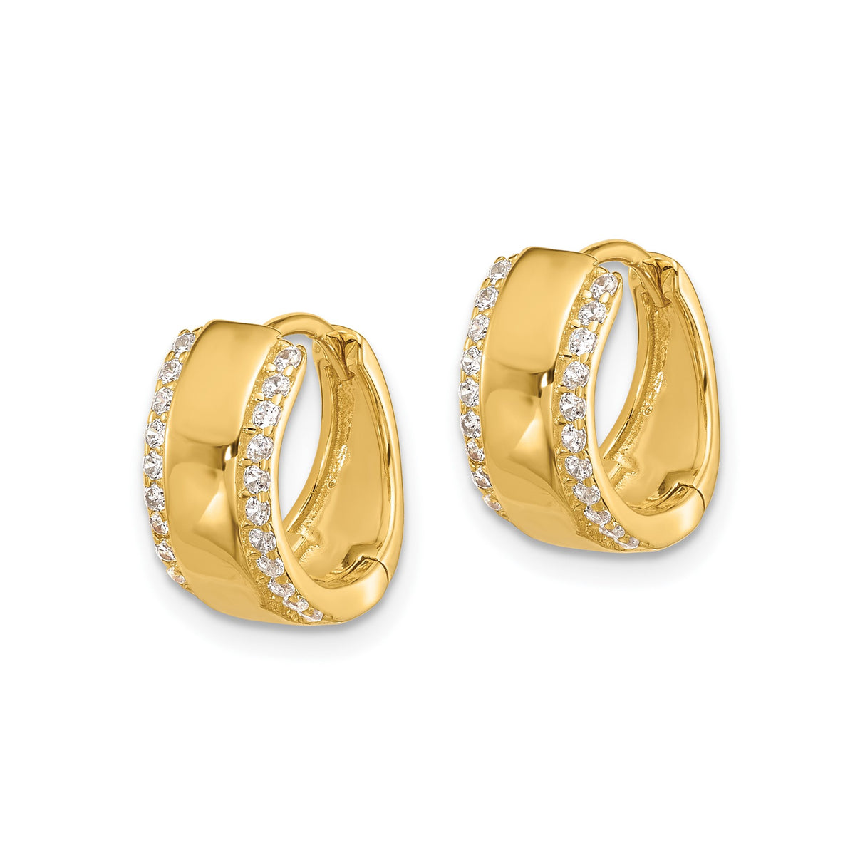 Sterling Silver Huggie Hoop Earrings with Cubic Zirconia Accents, Polished Finish, Classic Design