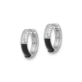 Sterling Silver Hoop Earrings with Black Enamel and Pavé Cubic Zirconia, Modern Huggie Style