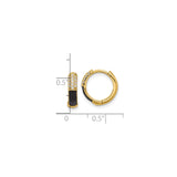 Sterling Silver Hoop Earrings with Cubic Zirconia, Gold-Plated and Black Enamel Detail