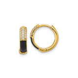 Sterling Silver Hoop Earrings with Cubic Zirconia, Gold-Plated and Black Enamel Detail