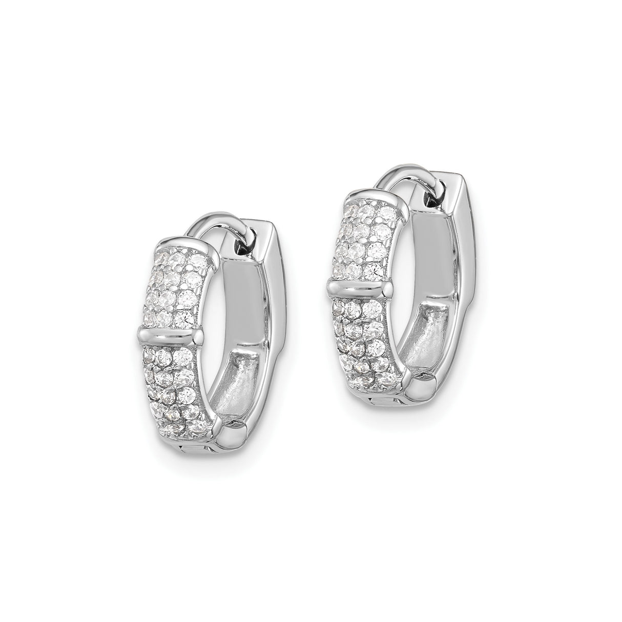 Sterling Silver Hoop Earrings with Cubic Zirconia, Bamboo Style, Lightweight and Modern Design