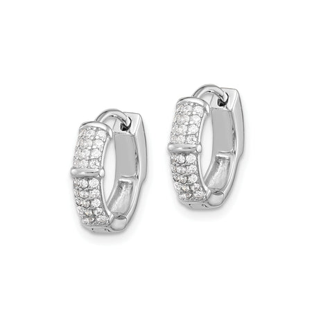 Sterling Silver Hoop Earrings with Cubic Zirconia, Bamboo Style, Lightweight and Modern Design