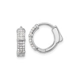 Sterling Silver Hoop Earrings with Cubic Zirconia, Bamboo Style, Lightweight and Modern Design