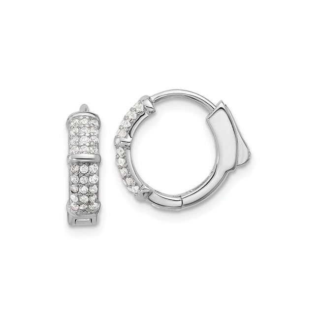 Sterling Silver Hoop Earrings with Cubic Zirconia, Bamboo Style, Lightweight and Modern Design