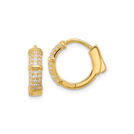 Sterling Silver Bamboo Hoop Earrings with Cubic Zirconia, Segmented Modern Statement Style