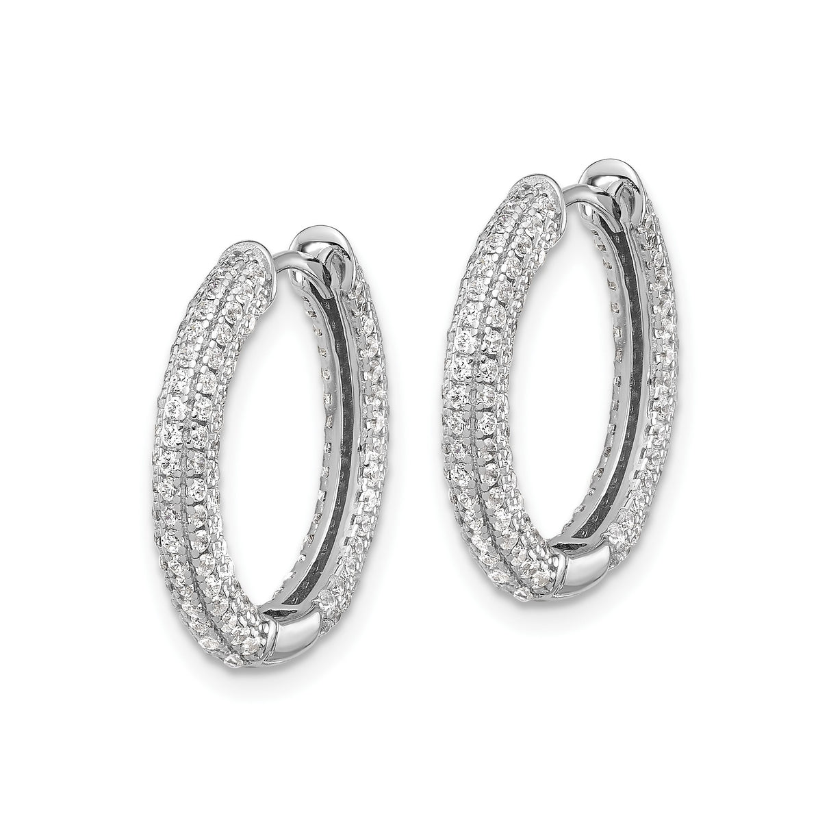 Sterling Silver Hoop Earrings with Triple Row Cubic Zirconia Pavé Setting