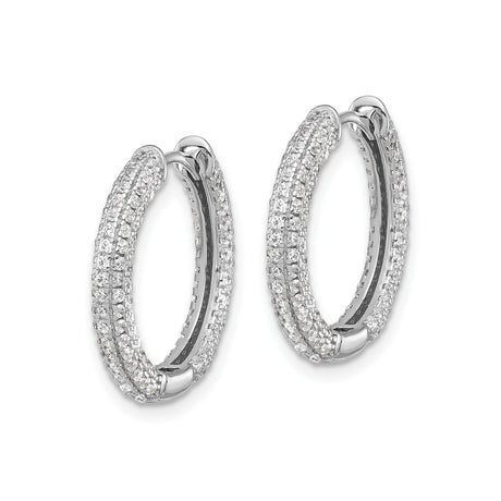 Sterling Silver Hoop Earrings with Triple Row Cubic Zirconia Pavé Setting