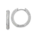 Sterling Silver Hoop Earrings with Triple Row Cubic Zirconia Pavé Setting
