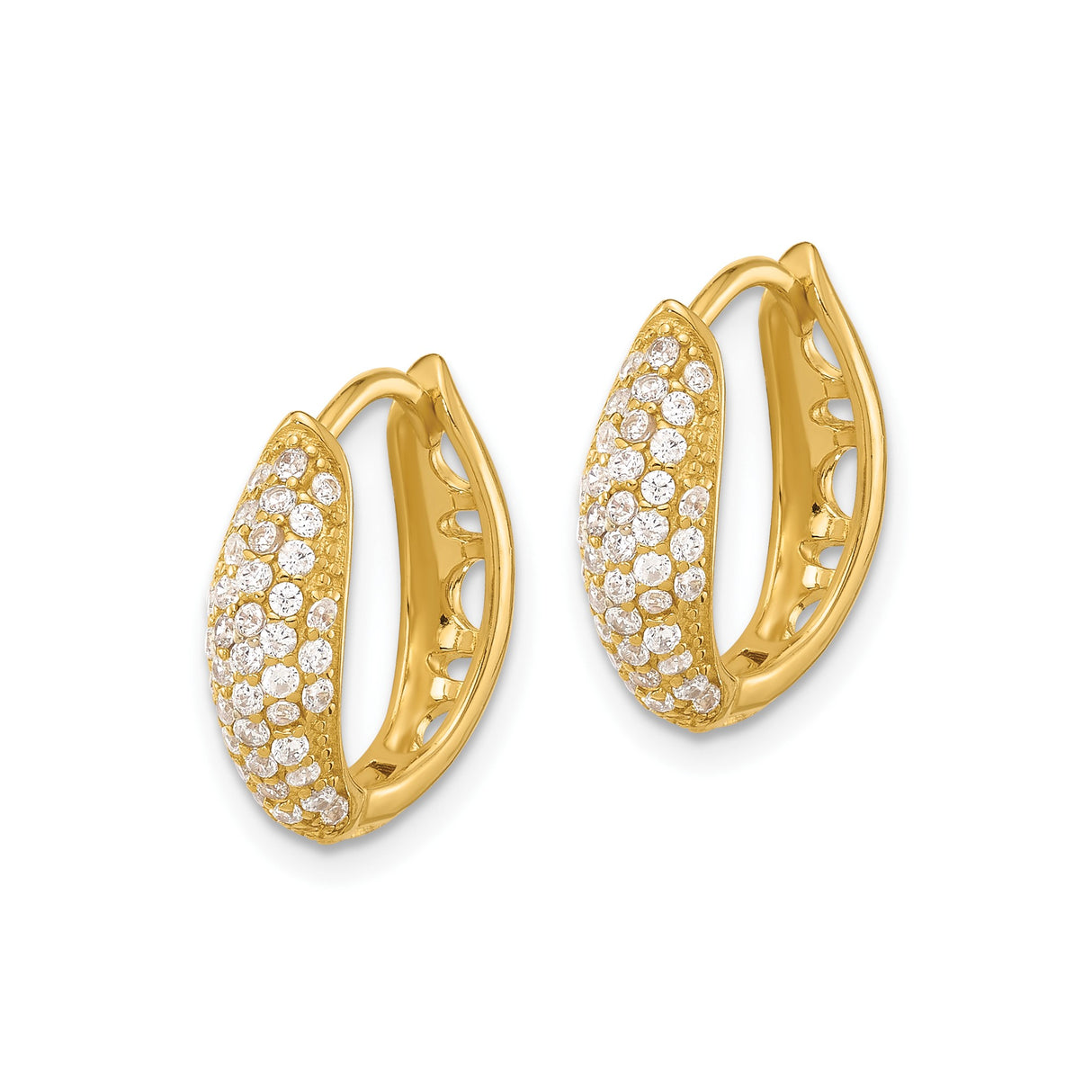 Sterling Silver Hoop Earrings with Cubic Zirconia, Marquise Design, Gold-Plated Modern Style