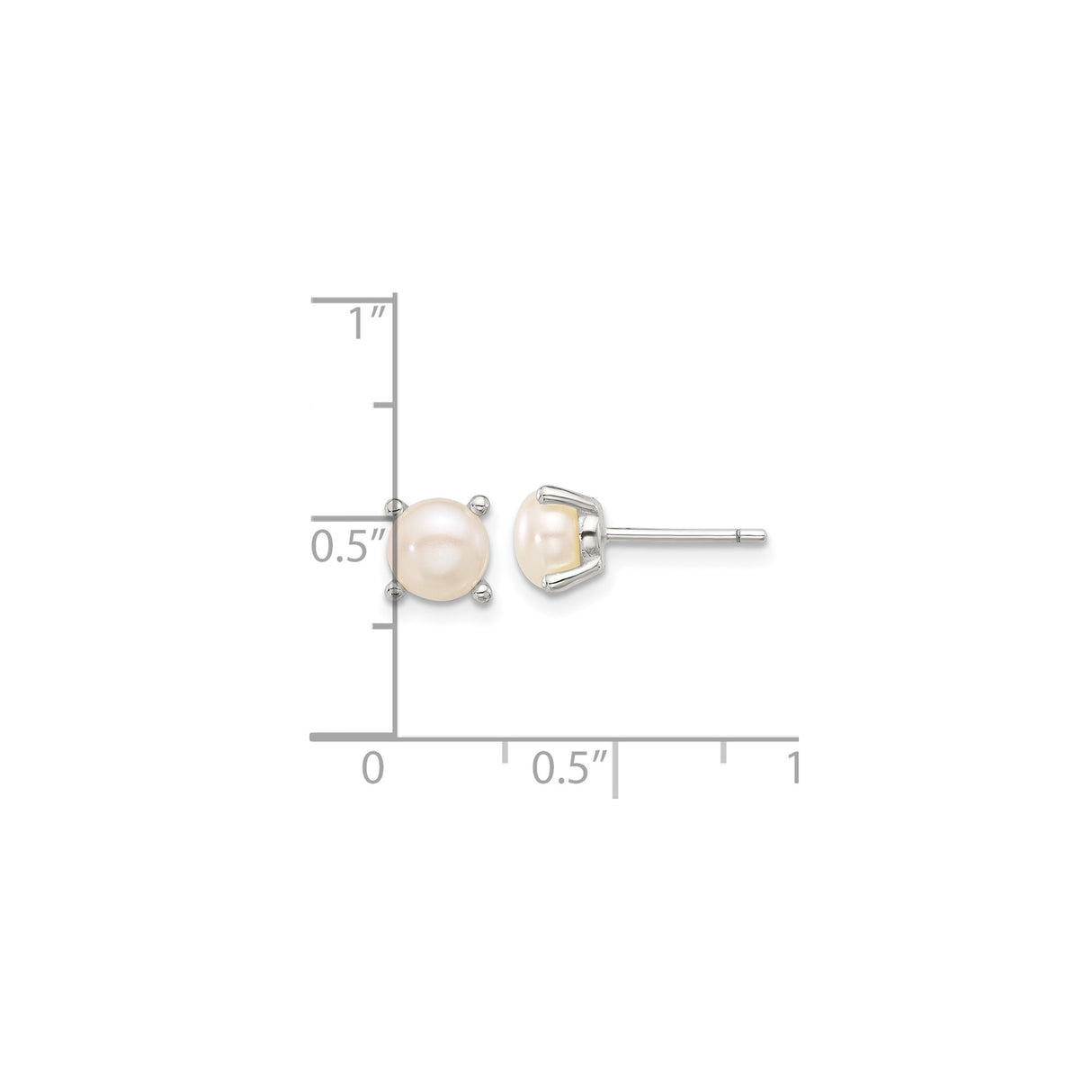 Sterling Silver Pearl Stud Earrings with Round White Freshwater Pearls, Classic Minimalist Design