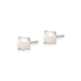 Sterling Silver Stud Earrings with White Round Cultured Pearl in Classic 4-Prong Setting