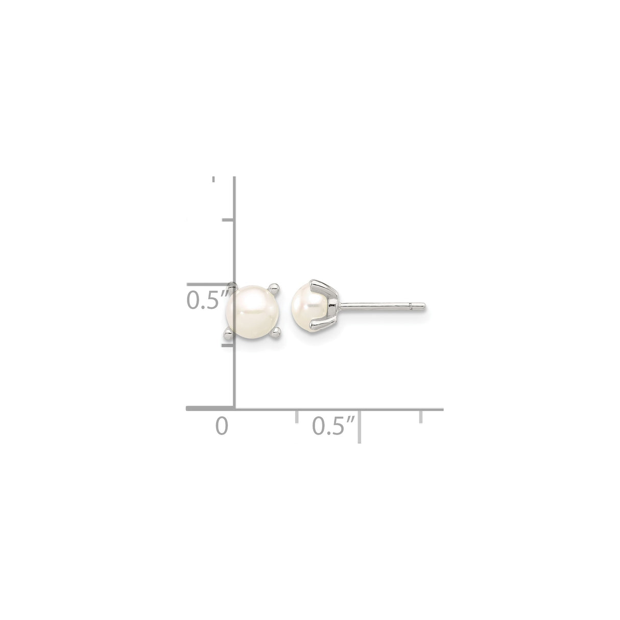 Sterling Silver Stud Earrings with White Round Cultured Pearl in Classic 4-Prong Setting