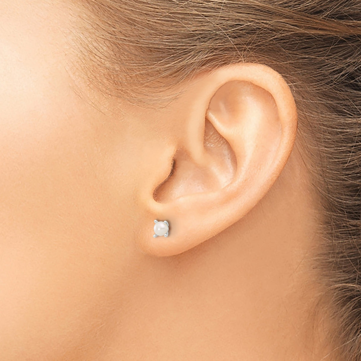 Sterling Silver Pearl Stud Earrings with Round White Freshwater Pearls, Minimalist Design