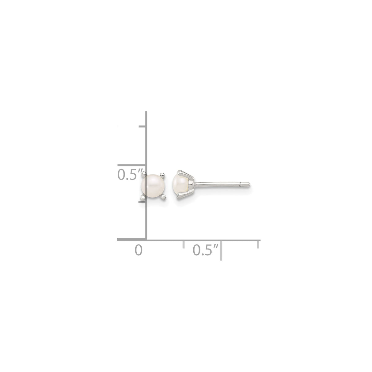 Sterling Silver Pearl Stud Earrings with Round White Freshwater Pearls, Minimalist Design