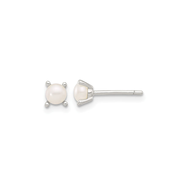Sterling Silver Pearl Stud Earrings with Round White Freshwater Pearls, Minimalist Design