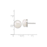 Sterling Silver Pearl Stud Earrings with Round Cultured White Pearls in Bezel Setting