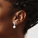 Sterling Silver Drop Earrings with White Freshwater Cultured Pearl and Cubic Zirconia