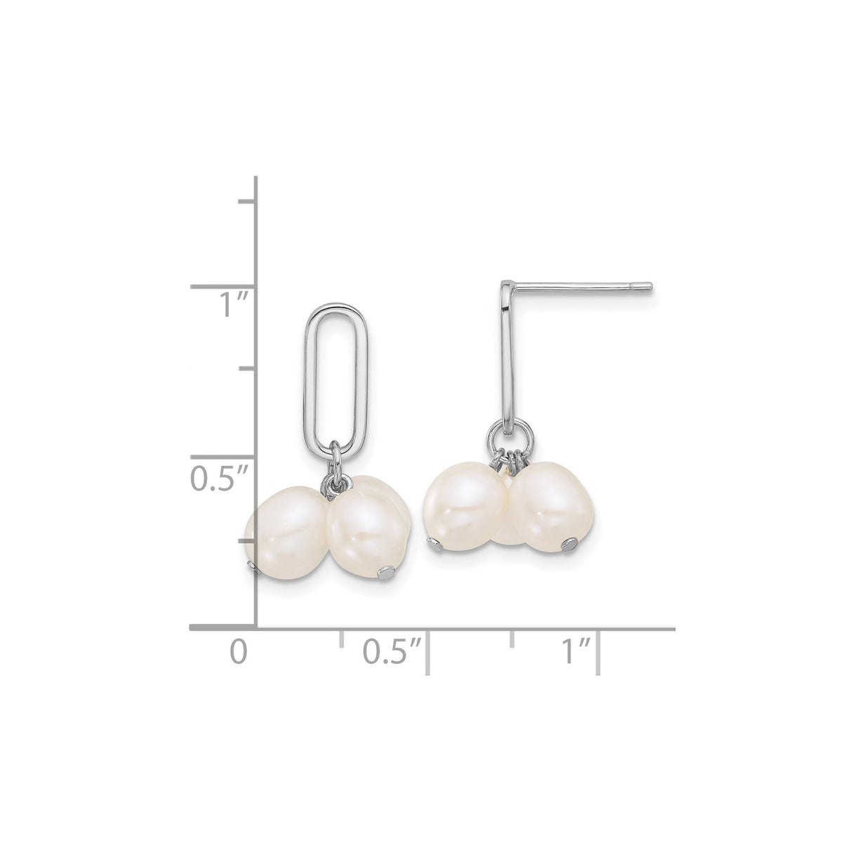 Sterling Silver Dangle Earrings with Double Freshwater Pearls, Modern Oval Link Drop Design