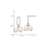 Sterling Silver Dangle Earrings with Double Freshwater Pearls, Modern Oval Link Drop Design