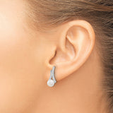 Sterling Silver Freshwater Pearl CZ Curved Bar Earrings