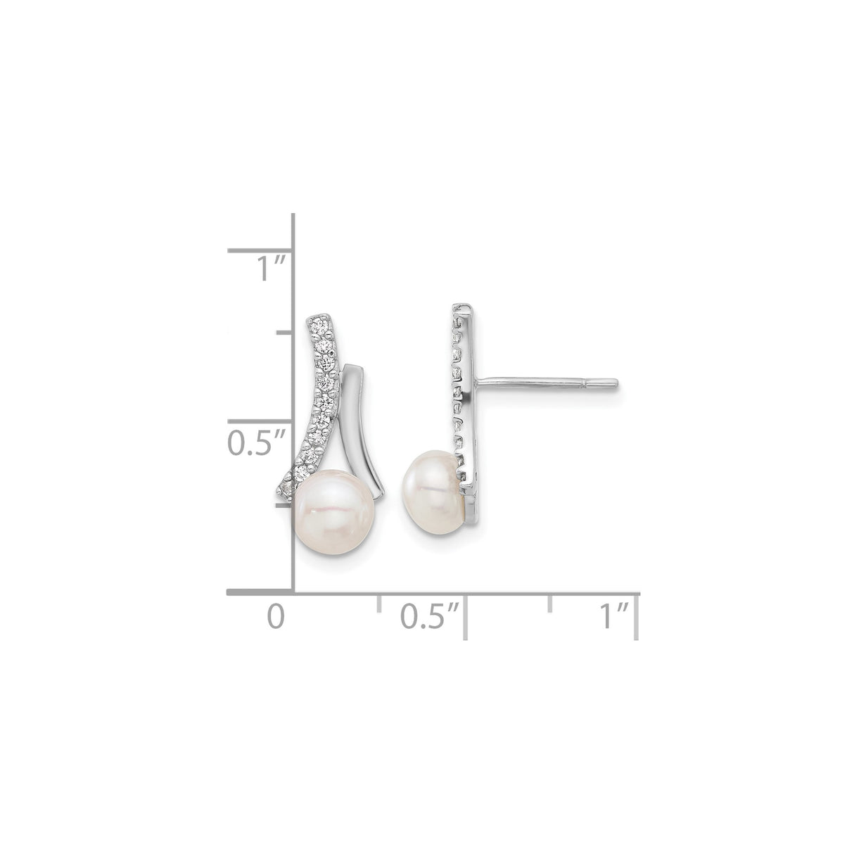 Sterling Silver Freshwater Pearl CZ Curved Bar Earrings