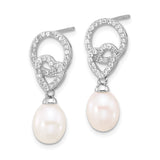 Sterling Silver Dangle Earrings with Pearl Drop and Cubic Zirconia Heart and Circle Design