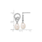 Sterling Silver Dangle Earrings with Pearl Drop and Cubic Zirconia Heart and Circle Design