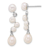 Sterling Silver Dangle Earrings with Freshwater Pearls and Diamond Accent, Bridal Drop Style