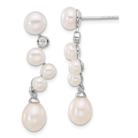 Sterling Silver Dangle Earrings with Freshwater Pearls and Diamond Accent, Bridal Drop Style