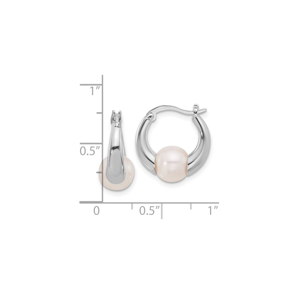 Sterling Silver Hoop Earrings with Cultured White Pearl, Modern Minimalist Style