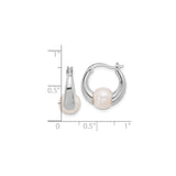Sterling Silver Hoop Earrings with Cultured White Pearl, Modern Minimalist Style