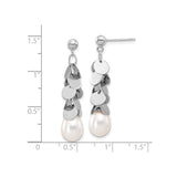 Sterling Silver Dangle Earrings with Freshwater White Pearl and Polished Disc Charms