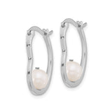 Sterling Silver Hoop Earrings with White Freshwater Pearl, Wavy Minimalist Design for Women