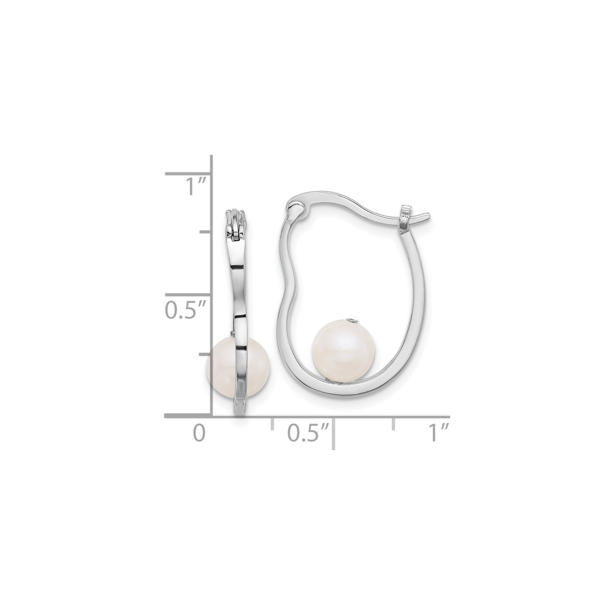 Sterling Silver Hoop Earrings with White Freshwater Pearl, Wavy Minimalist Design for Women